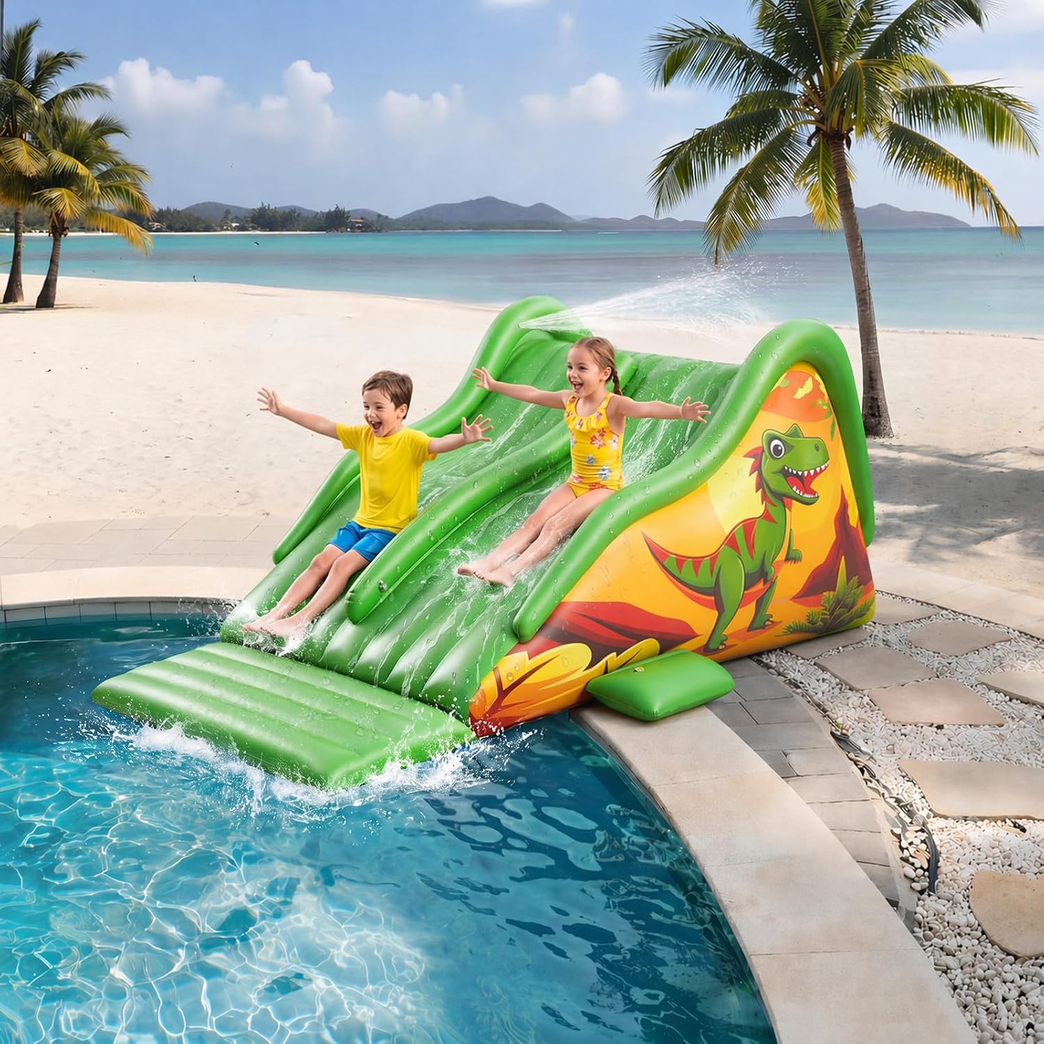 Water Slide Inflatable - 125 inch grote opblaasbare dinosauruszwembadglijbaan voor