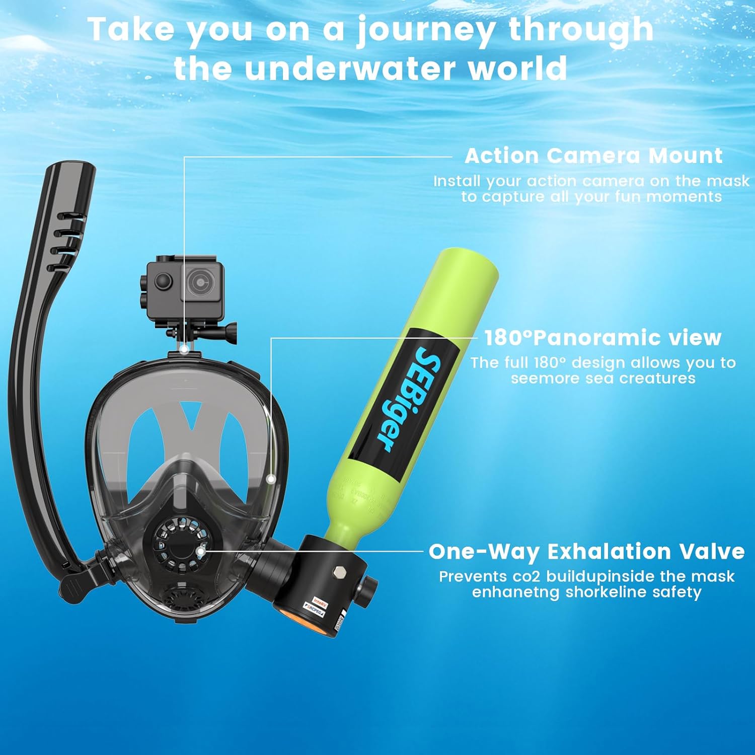 Mini duikfles 0,5L met full-fa - Snorkel Mask Full Face recensie en prijs